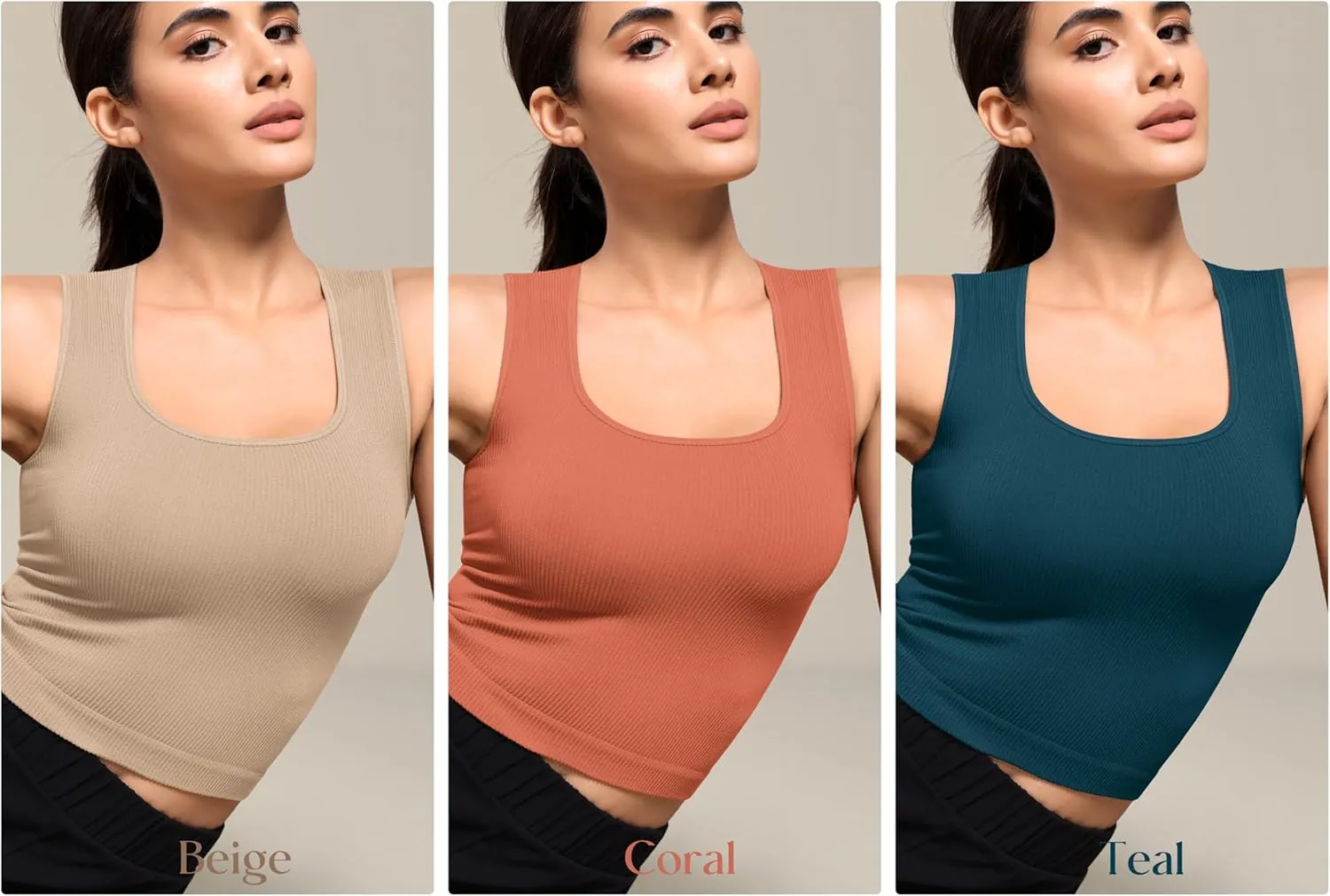 ODODOS Seamless Square Neck Tank for Women Ribbed Soft Sleeveless Longline Crop Tops