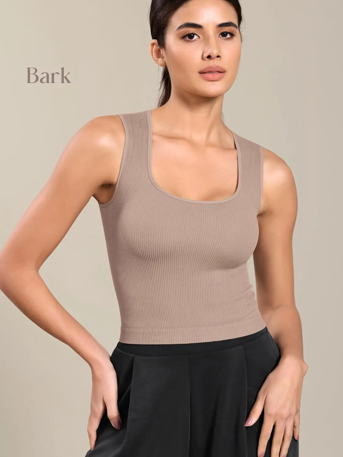 ODODOS Seamless Square Neck Tank for Women Ribbed Soft Sleeveless Longline Crop Tops