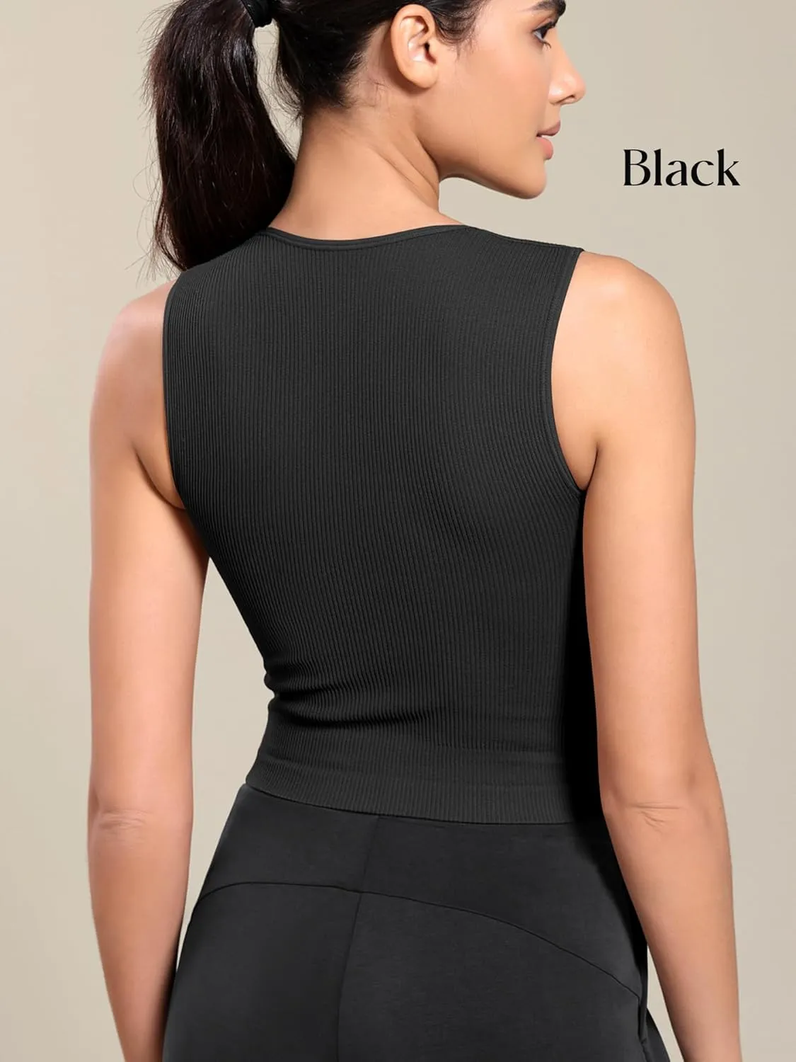 ODODOS Seamless Square Neck Tank for Women Ribbed Soft Sleeveless Longline Crop Tops