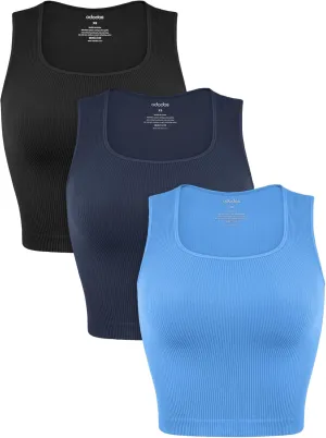 ODODOS Seamless Square Neck Tank for Women Ribbed Soft Sleeveless Longline Crop Tops