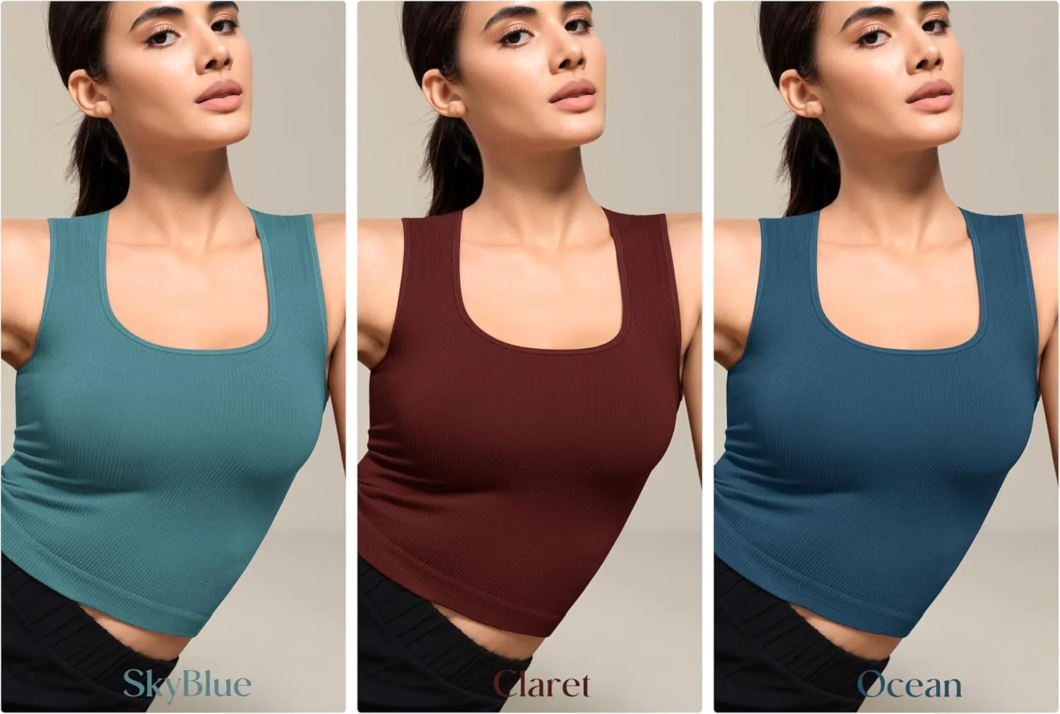 ODODOS Seamless Square Neck Tank for Women Ribbed Soft Sleeveless Longline Crop Tops