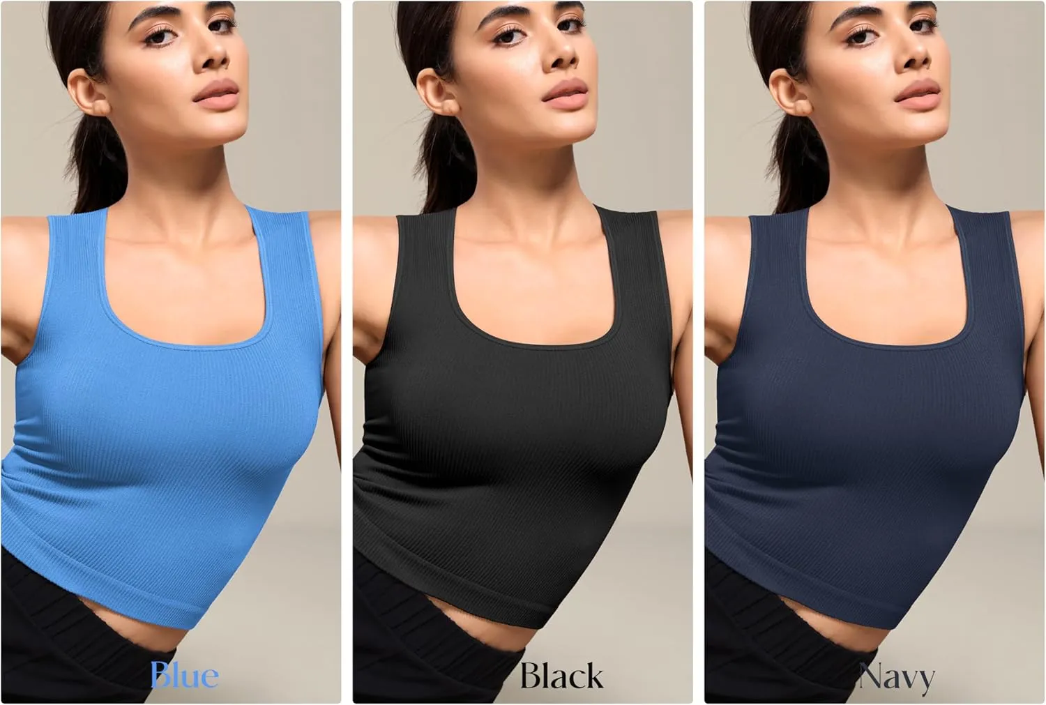 ODODOS Seamless Square Neck Tank for Women Ribbed Soft Sleeveless Longline Crop Tops