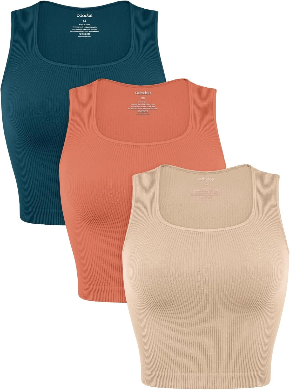 ODODOS Seamless Square Neck Tank for Women Ribbed Soft Sleeveless Longline Crop Tops