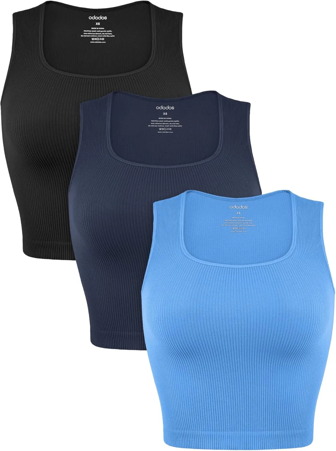 ODODOS Seamless Square Neck Tank for Women Ribbed Soft Sleeveless Longline Crop Tops