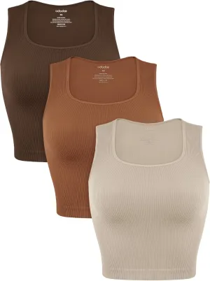 ODODOS Seamless Square Neck Tank for Women Ribbed Soft Sleeveless Longline Crop Tops