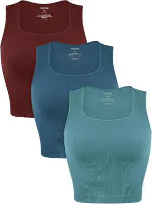 ODODOS Seamless Square Neck Tank for Women Ribbed Soft Sleeveless Longline Crop Tops