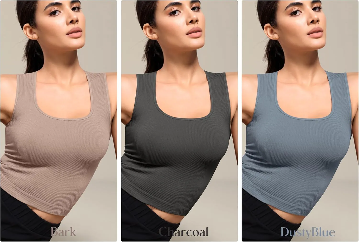 ODODOS Seamless Square Neck Tank for Women Ribbed Soft Sleeveless Longline Crop Tops
