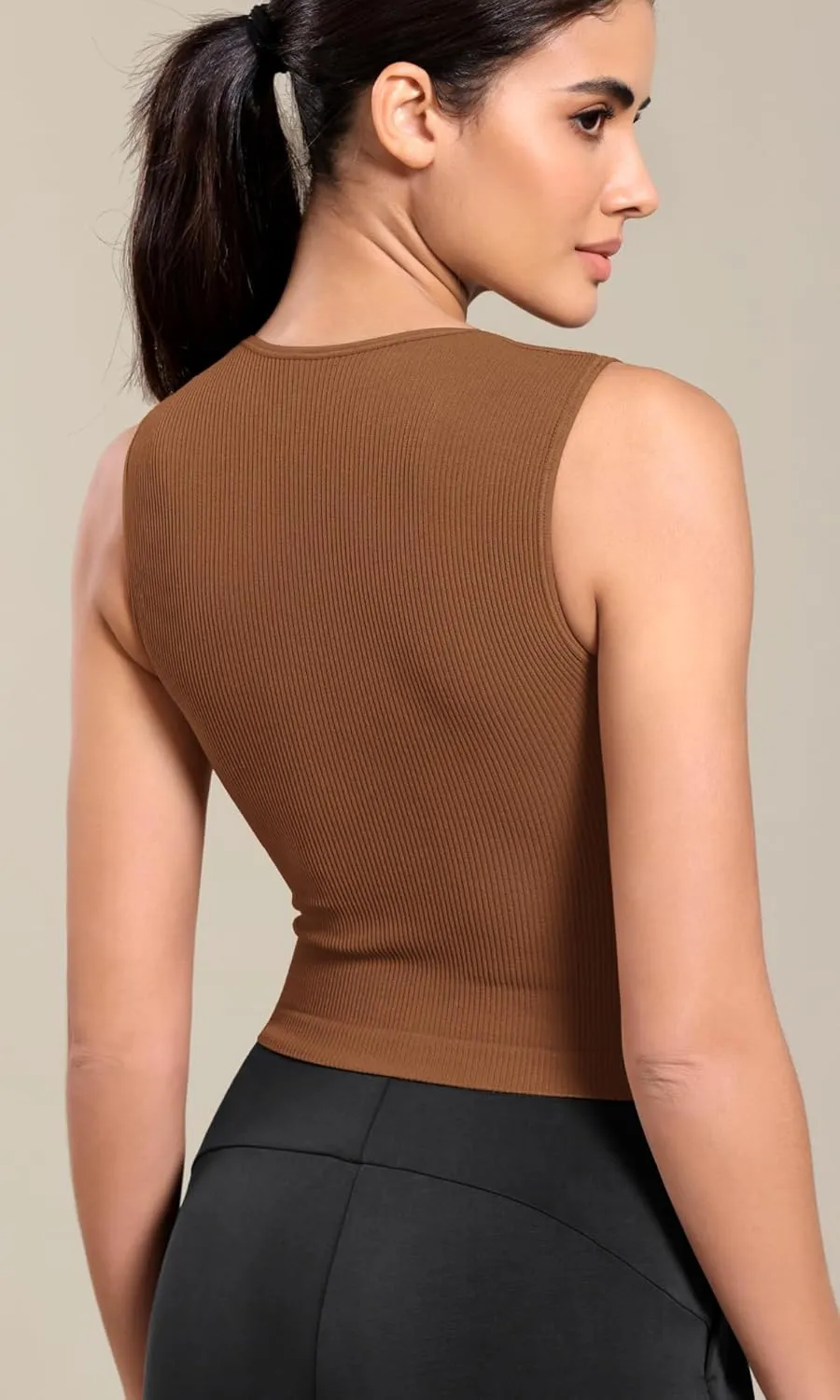 ODODOS Seamless Square Neck Tank for Women Ribbed Soft Sleeveless Longline Crop Tops