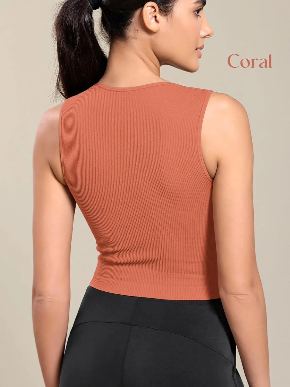 ODODOS Seamless Square Neck Tank for Women Ribbed Soft Sleeveless Longline Crop Tops