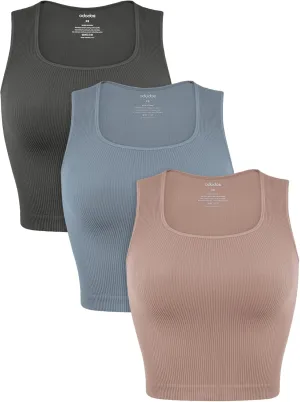 ODODOS Seamless Square Neck Tank for Women Ribbed Soft Sleeveless Longline Crop Tops