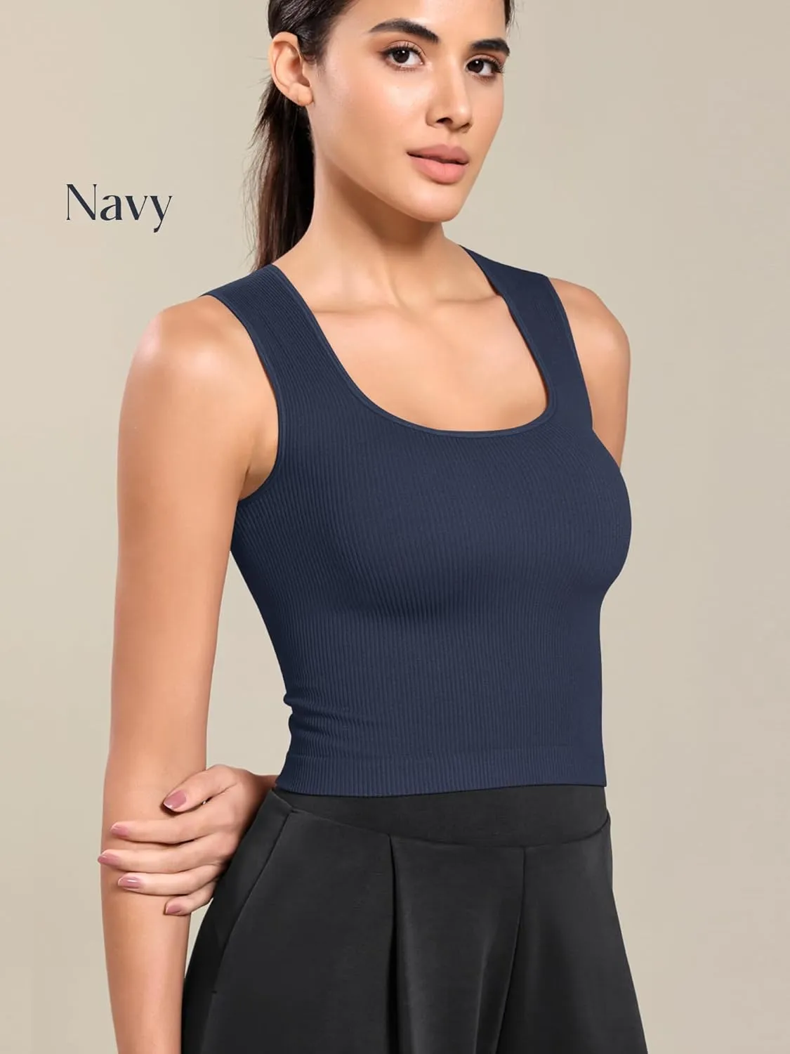 ODODOS Seamless Square Neck Tank for Women Ribbed Soft Sleeveless Longline Crop Tops