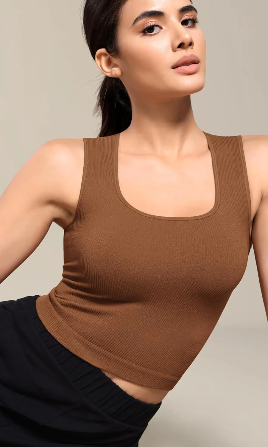 ODODOS Seamless Square Neck Tank for Women Ribbed Soft Sleeveless Longline Crop Tops