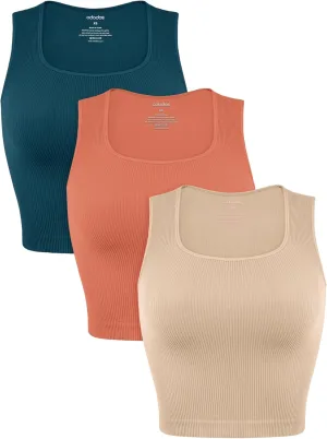 ODODOS Seamless Square Neck Tank for Women Ribbed Soft Sleeveless Longline Crop Tops