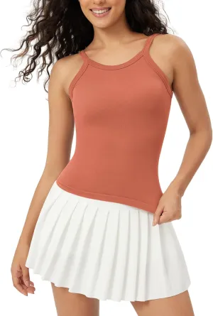 ODODOS Seamless Tank for Women Ribbed Strappy Sleeveless Shirts Scoop Neck Cami Tops