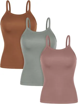 ODODOS Seamless Tank for Women Ribbed Strappy Sleeveless Shirts Scoop Neck Cami Tops