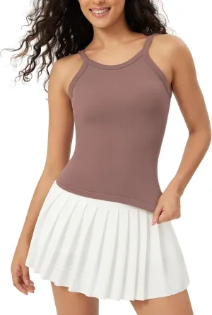 ODODOS Seamless Tank for Women Ribbed Strappy Sleeveless Shirts Scoop Neck Cami Tops