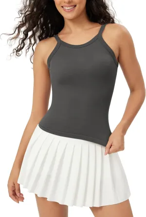 ODODOS Seamless Tank for Women Ribbed Strappy Sleeveless Shirts Scoop Neck Cami Tops