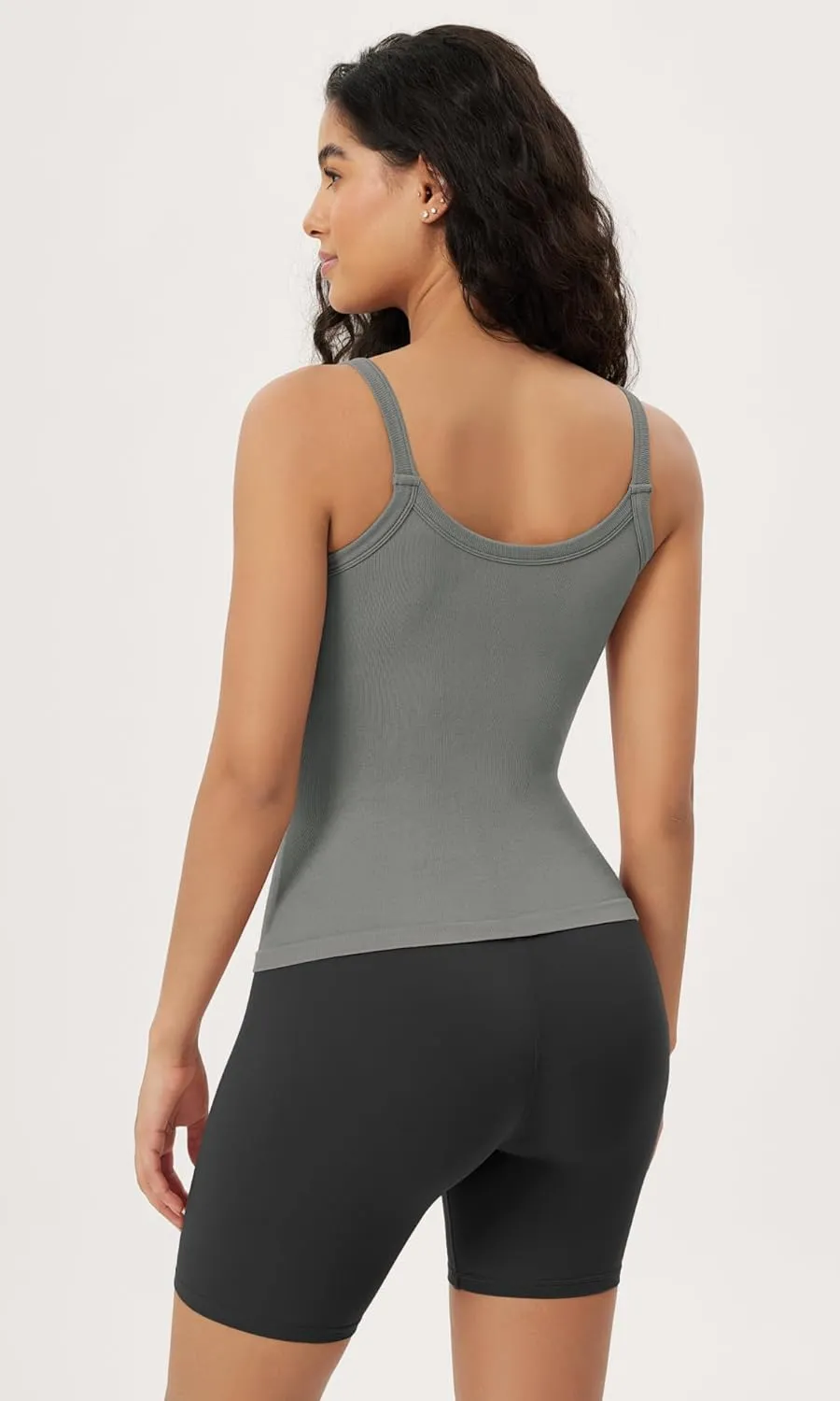 ODODOS Seamless Tank for Women Ribbed Strappy Sleeveless Shirts Scoop Neck Cami Tops