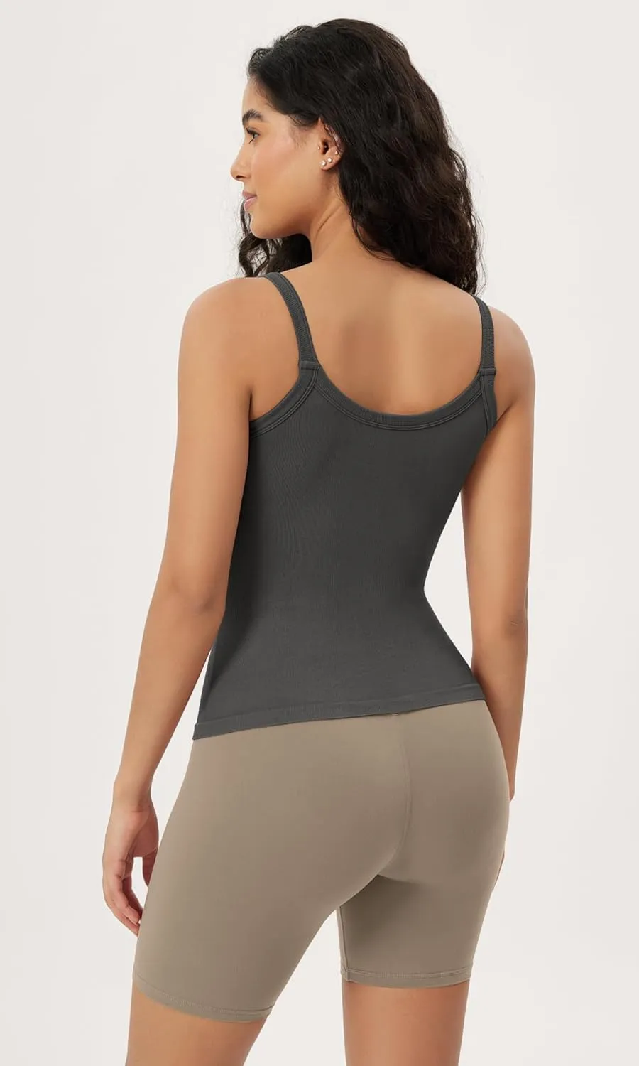 ODODOS Seamless Tank for Women Ribbed Strappy Sleeveless Shirts Scoop Neck Cami Tops