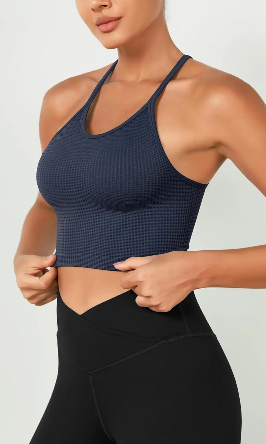 ODODOS Women's Crop 3-Pack Waffle Knit Seamless Camisole Cropped Tank Tops