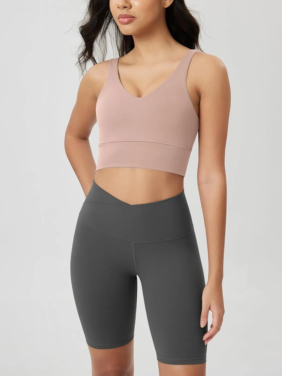 ODODOS Women's Longline U-Back Sports Bra V-Neck Padded Yoga Workout Wirefree Tank Top