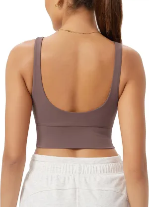 ODODOS Women's Longline U-Back Sports Bra V-Neck Padded Yoga Workout Wirefree Tank Top