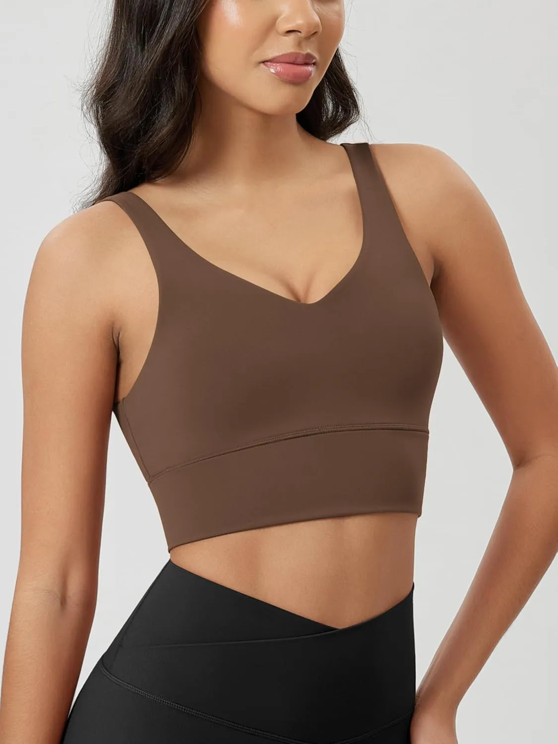 ODODOS Women's Longline U-Back Sports Bra V-Neck Padded Yoga Workout Wirefree Tank Top