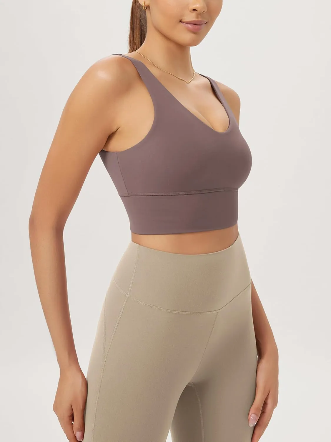 ODODOS Women's Longline U-Back Sports Bra V-Neck Padded Yoga Workout Wirefree Tank Top