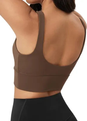 ODODOS Women's Longline U-Back Sports Bra V-Neck Padded Yoga Workout Wirefree Tank Top