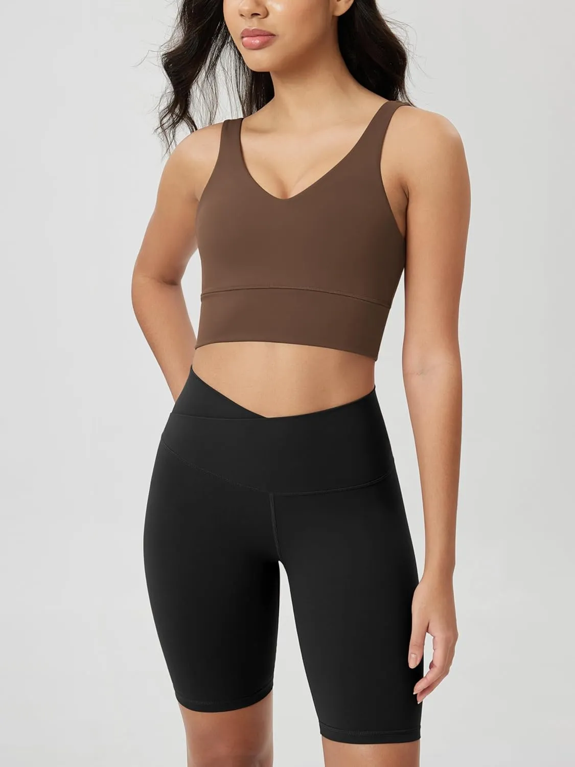ODODOS Women's Longline U-Back Sports Bra V-Neck Padded Yoga Workout Wirefree Tank Top
