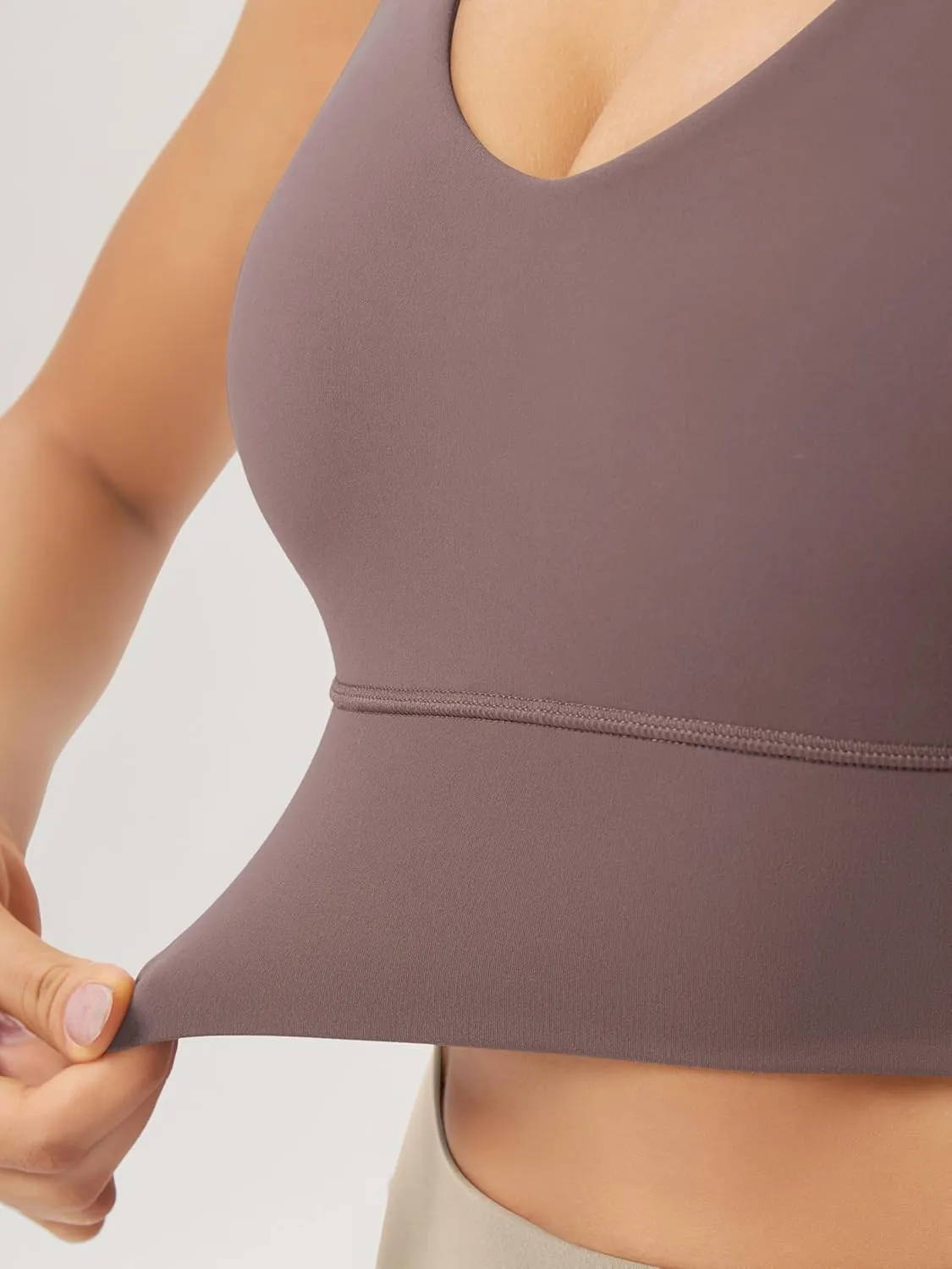 ODODOS Women's Longline U-Back Sports Bra V-Neck Padded Yoga Workout Wirefree Tank Top