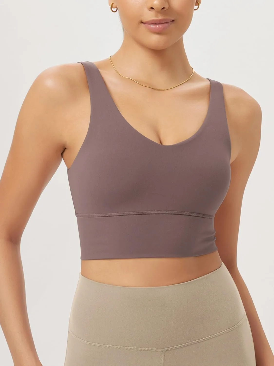 ODODOS Women's Longline U-Back Sports Bra V-Neck Padded Yoga Workout Wirefree Tank Top
