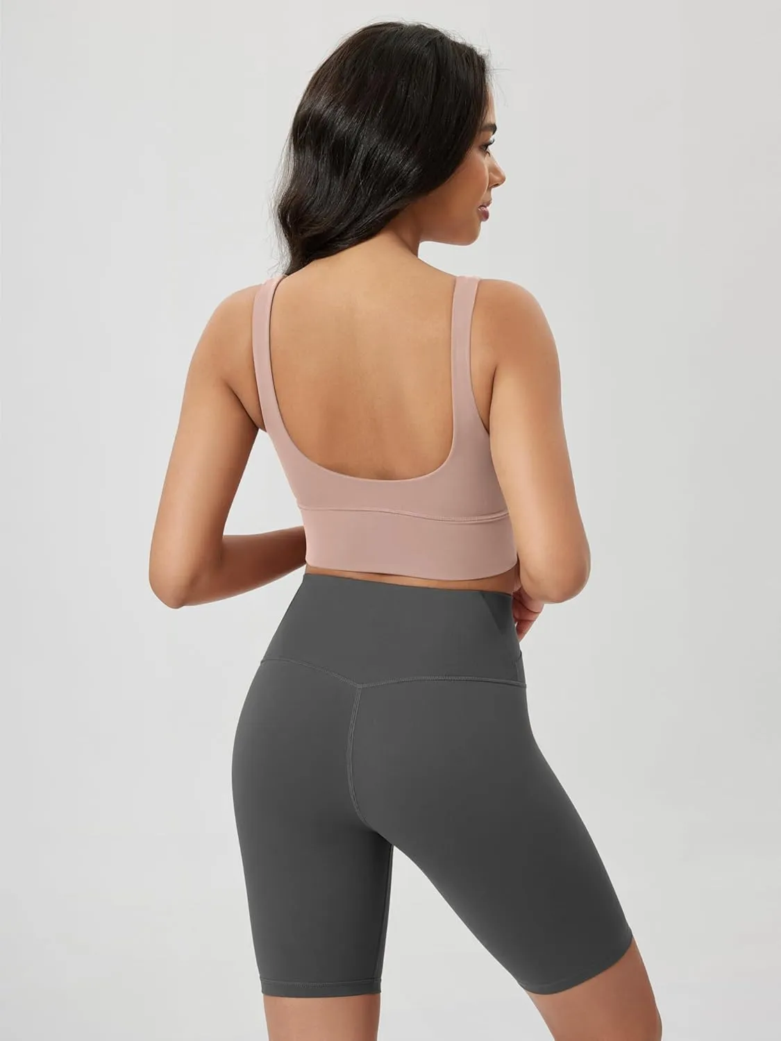 ODODOS Women's Longline U-Back Sports Bra V-Neck Padded Yoga Workout Wirefree Tank Top