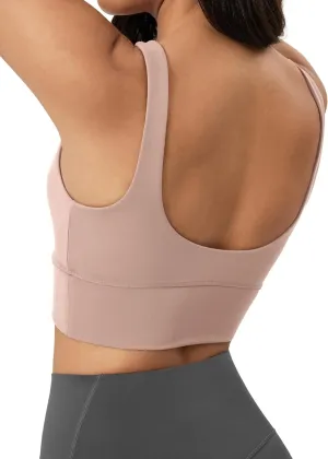 ODODOS Women's Longline U-Back Sports Bra V-Neck Padded Yoga Workout Wirefree Tank Top