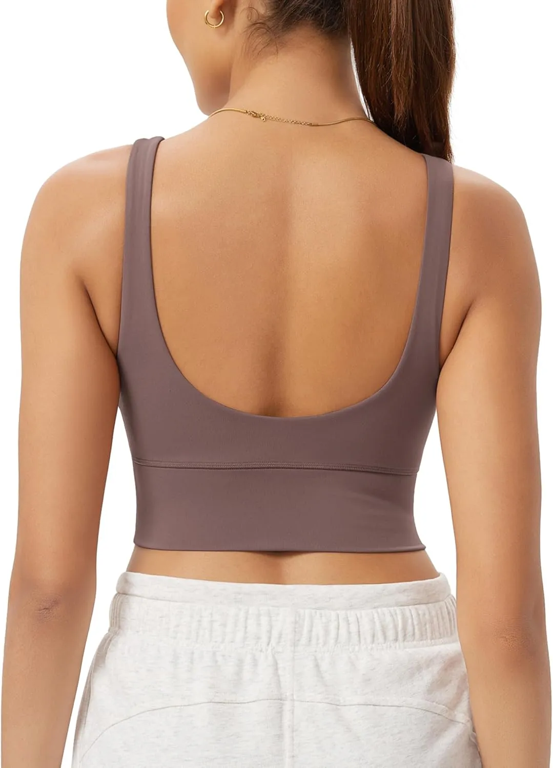ODODOS Women's Longline U-Back Sports Bra V-Neck Padded Yoga Workout Wirefree Tank Top