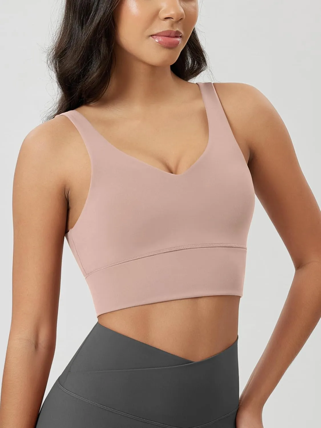 ODODOS Women's Longline U-Back Sports Bra V-Neck Padded Yoga Workout Wirefree Tank Top
