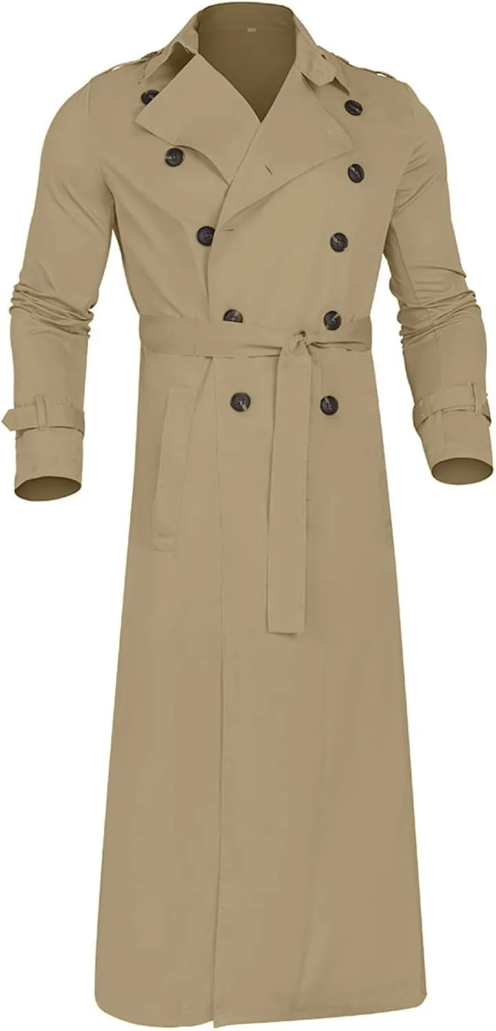 OIOLOYJM Trench Coat Men Double Breasted Pea Wool Coat Oversized Casual Windbreaker Long Jacket Overcoats Mens Winter Coats