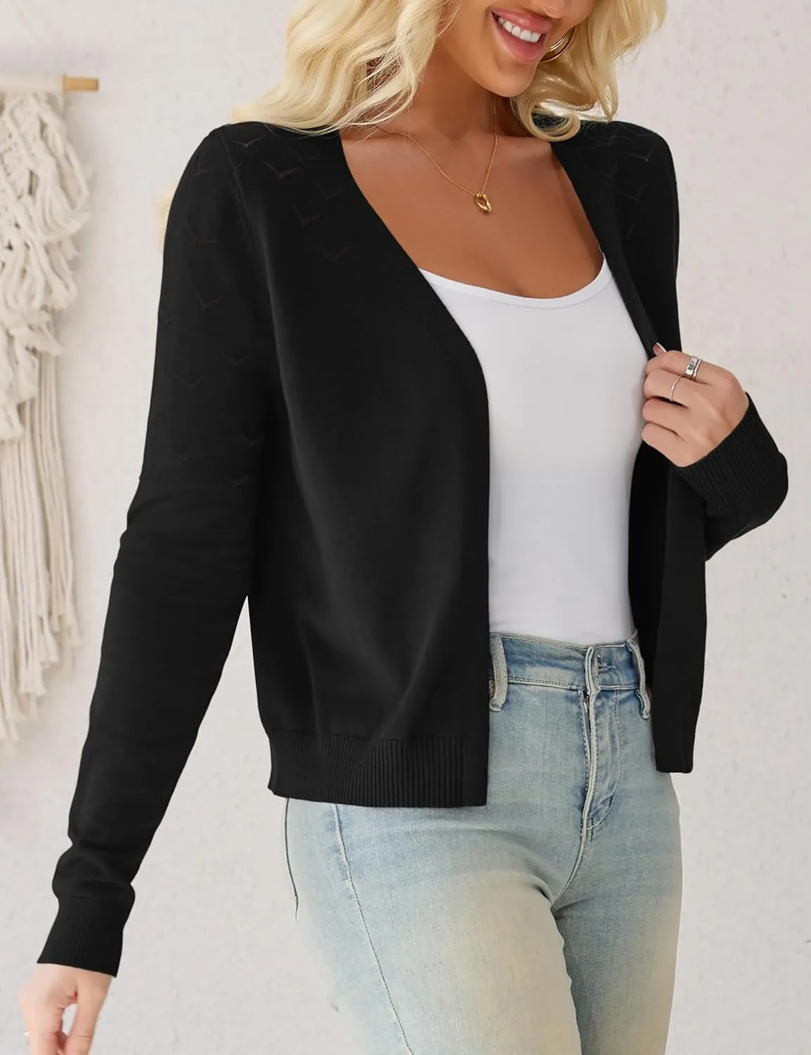 OmicGot Women's Long Sleeve Shrugs Open Front Cropped Cardigan Sweater Bolero Shrugs S-XL