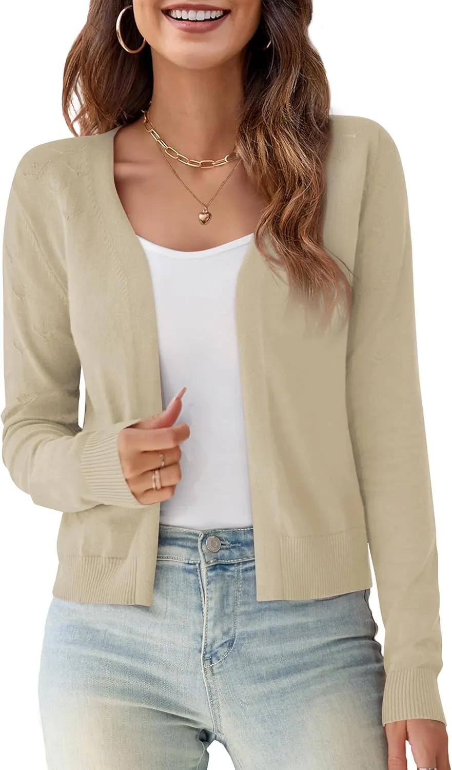 OmicGot Women's Long Sleeve Shrugs Open Front Cropped Cardigan Sweater Bolero Shrugs S-XL