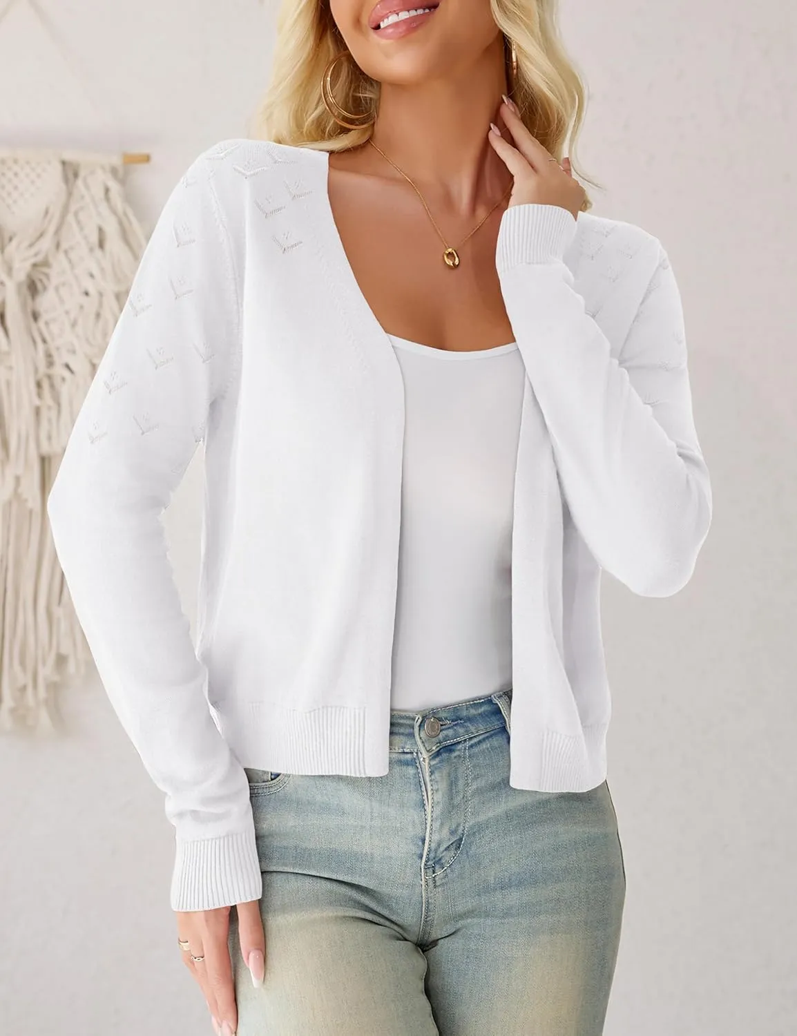 OmicGot Women's Long Sleeve Shrugs Open Front Cropped Cardigan Sweater Bolero Shrugs S-XL