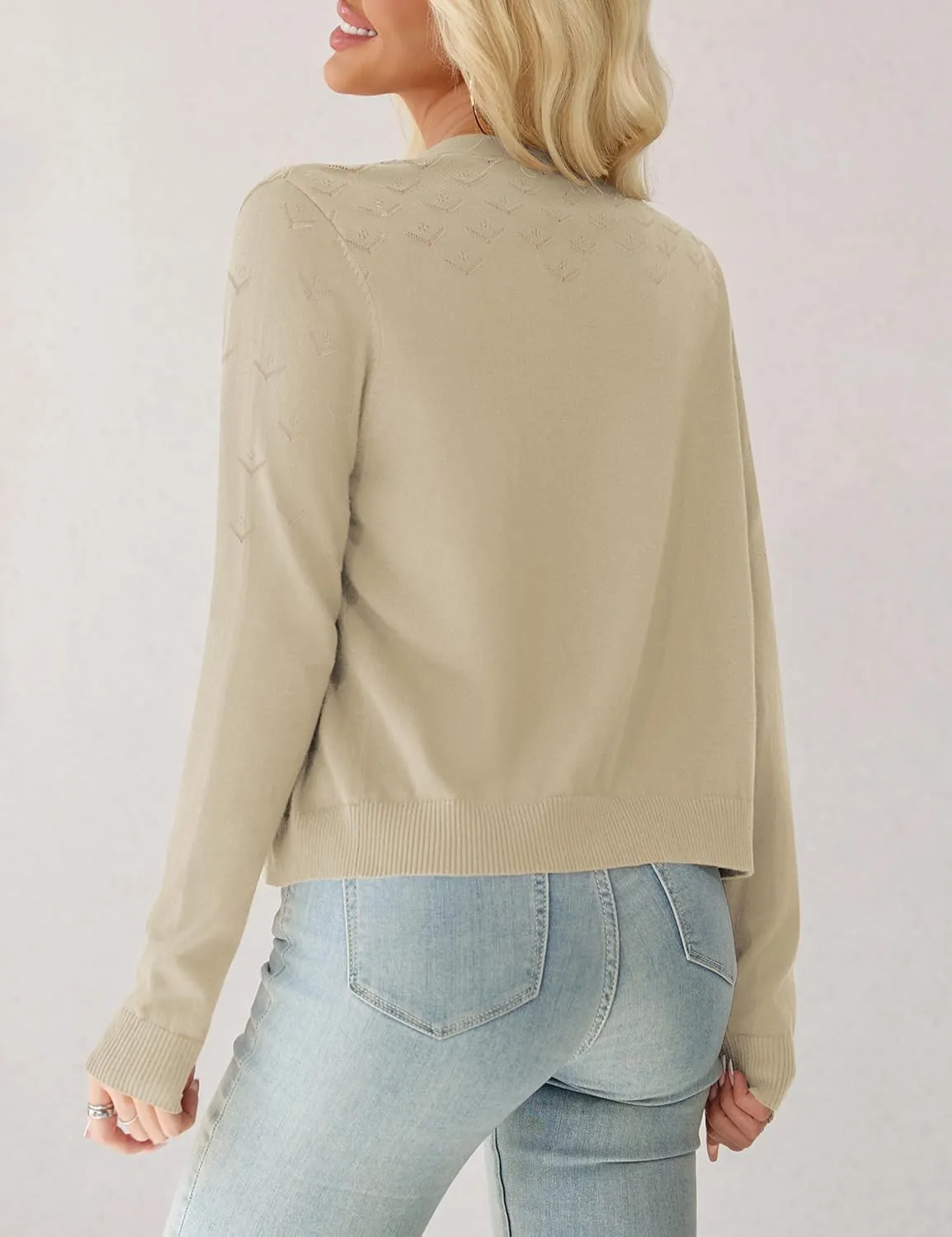OmicGot Women's Long Sleeve Shrugs Open Front Cropped Cardigan Sweater Bolero Shrugs S-XL