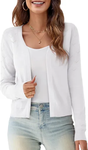 OmicGot Women's Long Sleeve Shrugs Open Front Cropped Cardigan Sweater Bolero Shrugs S-XL