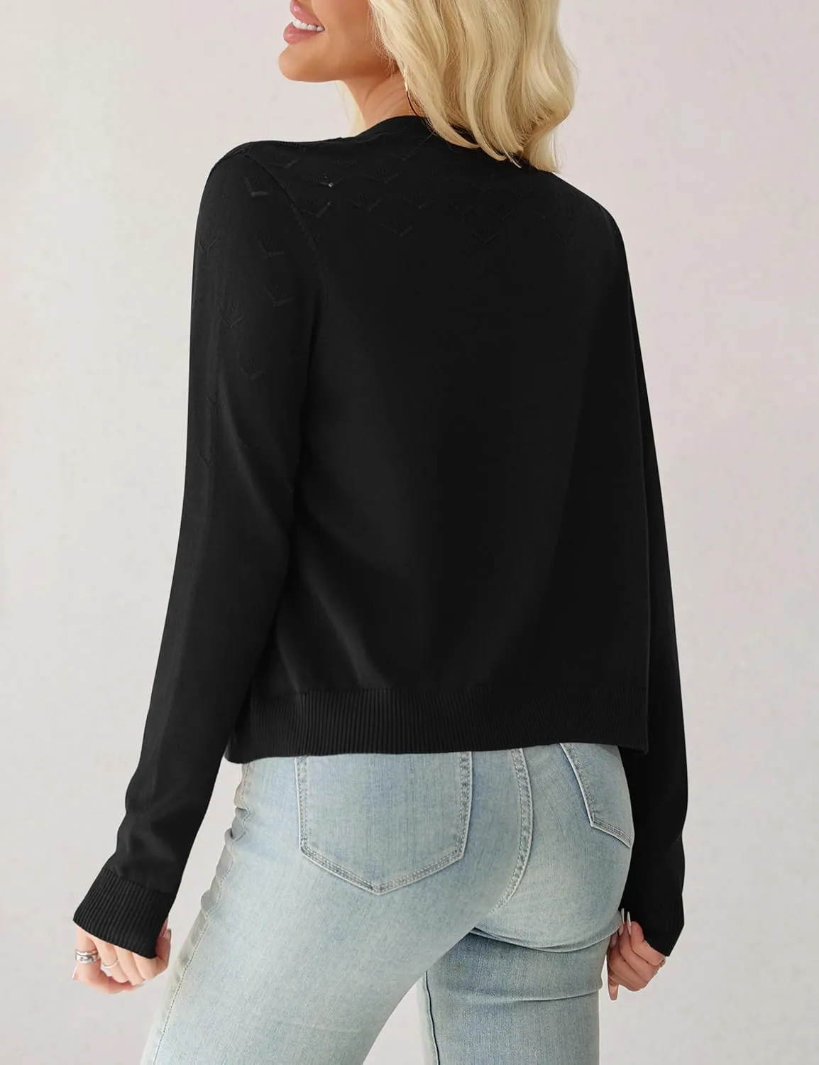 OmicGot Women's Long Sleeve Shrugs Open Front Cropped Cardigan Sweater Bolero Shrugs S-XL
