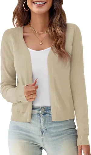 OmicGot Women's Long Sleeve Shrugs Open Front Cropped Cardigan Sweater Bolero Shrugs S-XL
