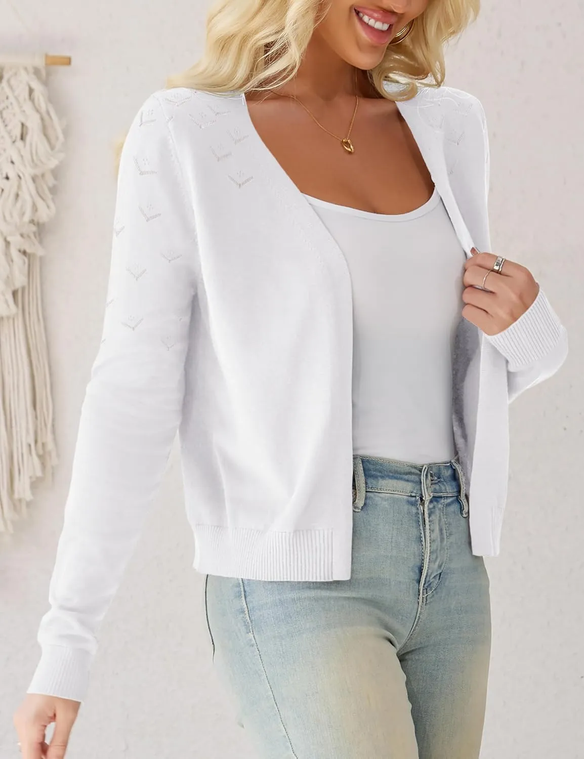 OmicGot Women's Long Sleeve Shrugs Open Front Cropped Cardigan Sweater Bolero Shrugs S-XL
