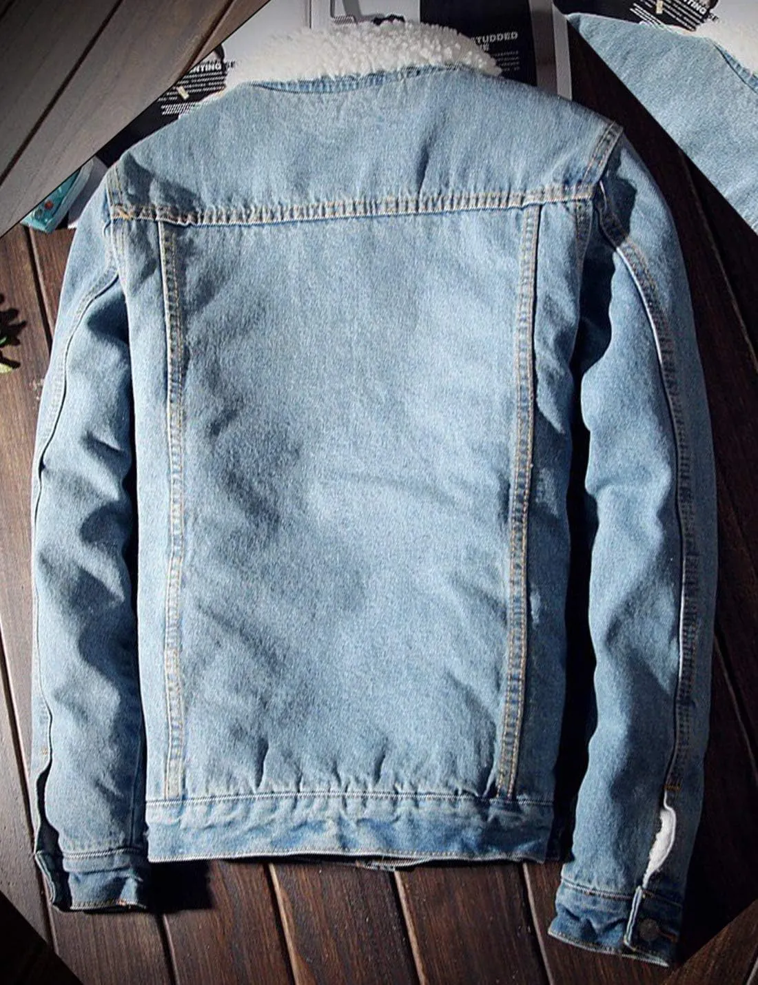 Omoone Men's Lapel Sherpa Fleece Lined Thicken Denim Jean Trucker Jacket Coats