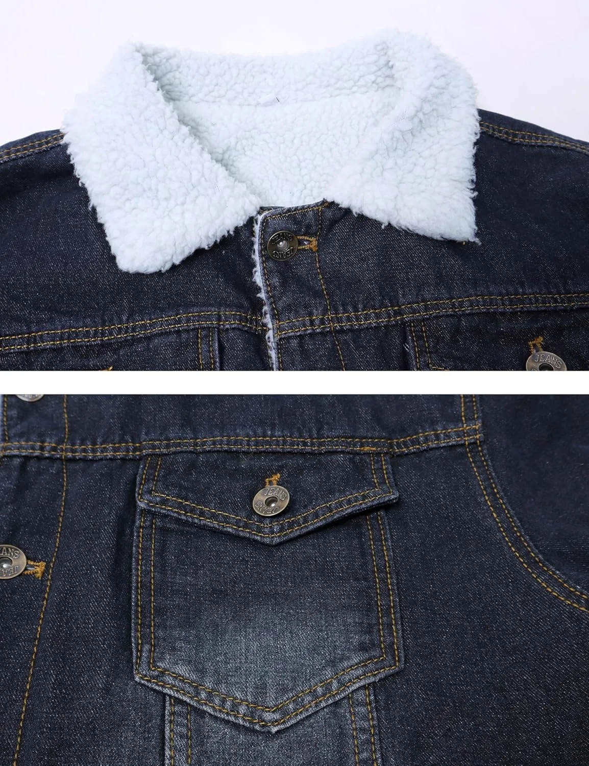 Omoone Men's Lapel Sherpa Fleece Lined Thicken Denim Jean Trucker Jacket Coats