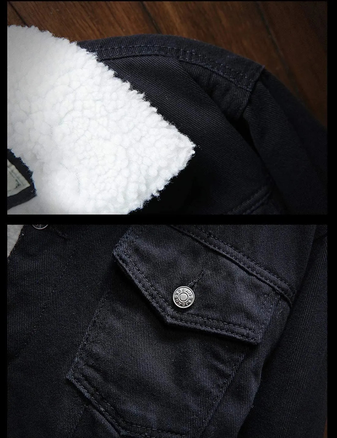 Omoone Men's Lapel Sherpa Fleece Lined Thicken Denim Jean Trucker Jacket Coats