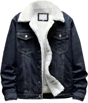 Omoone Men's Lapel Sherpa Fleece Lined Thicken Denim Jean Trucker Jacket Coats