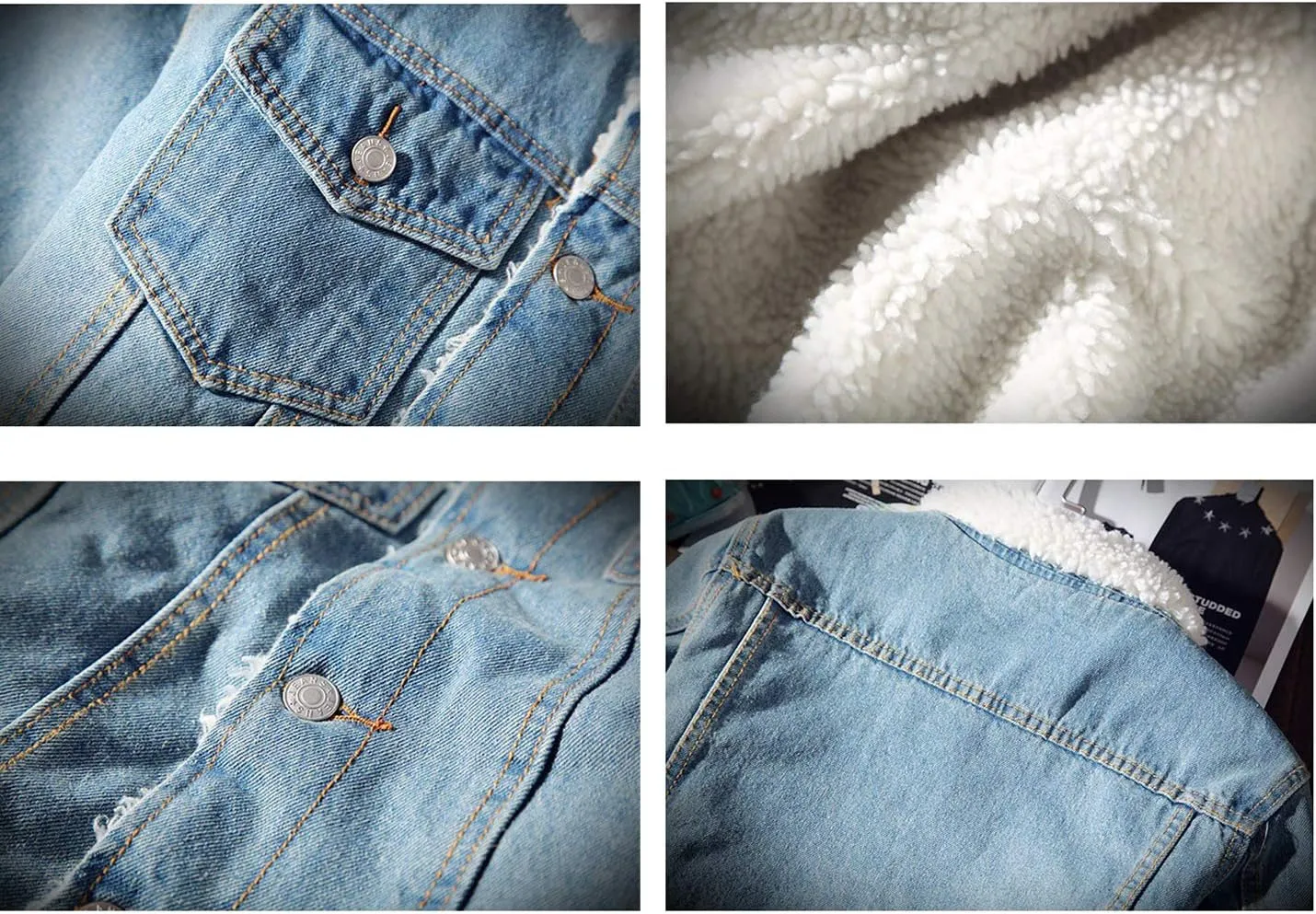 Omoone Men's Lapel Sherpa Fleece Lined Thicken Denim Jean Trucker Jacket Coats